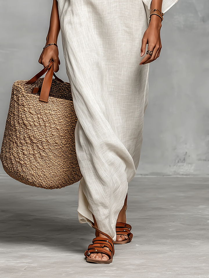 Inés | Long dress with off-the-shoulder neckline and bat-wing sleeves