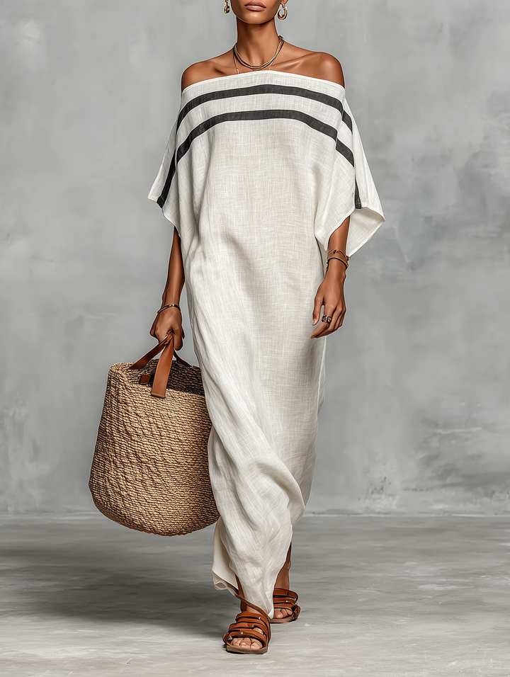 Inés | Long dress with off-the-shoulder neckline and bat-wing sleeves