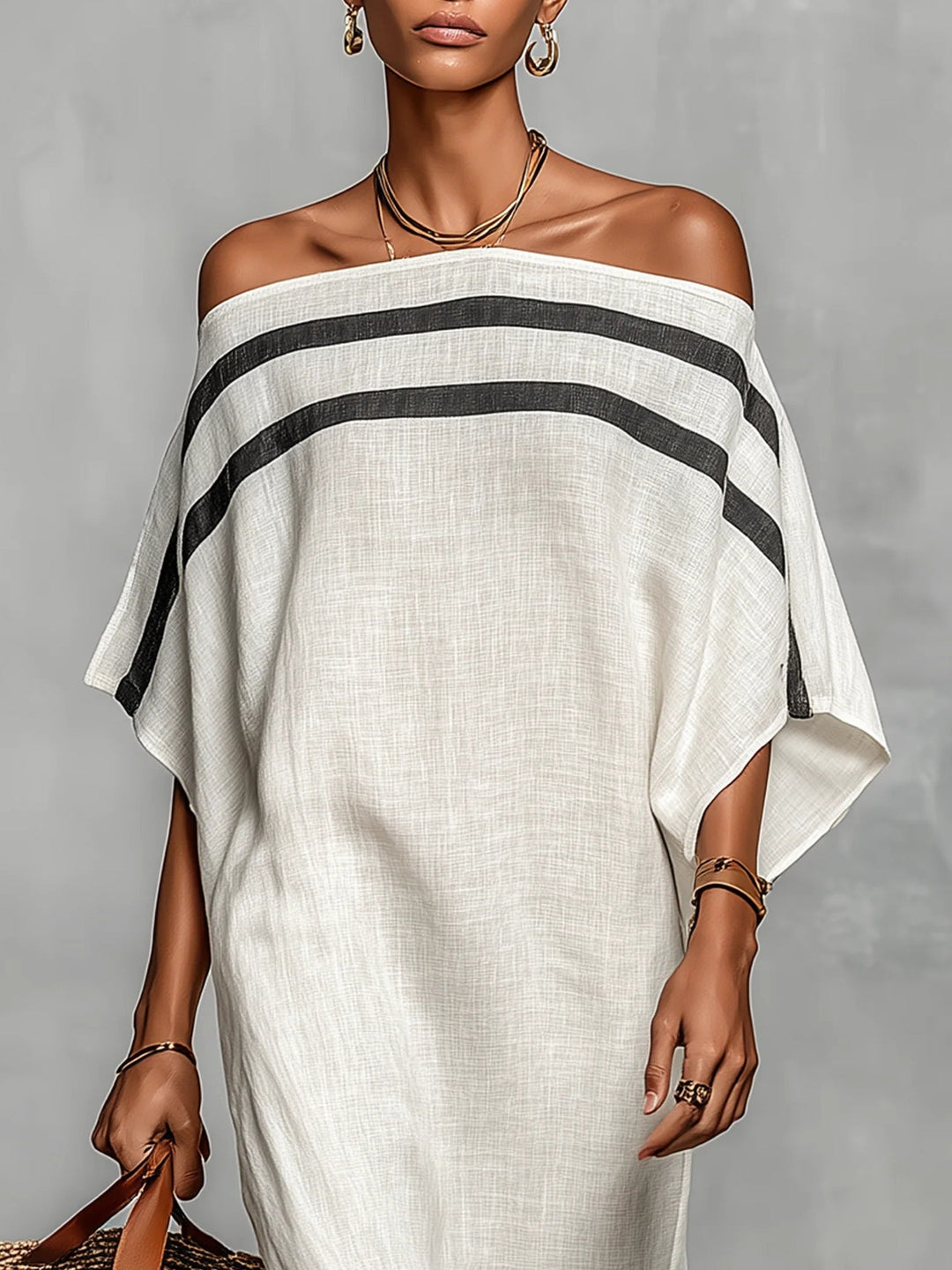 Inés | Long dress with off-the-shoulder neckline and bat-wing sleeves