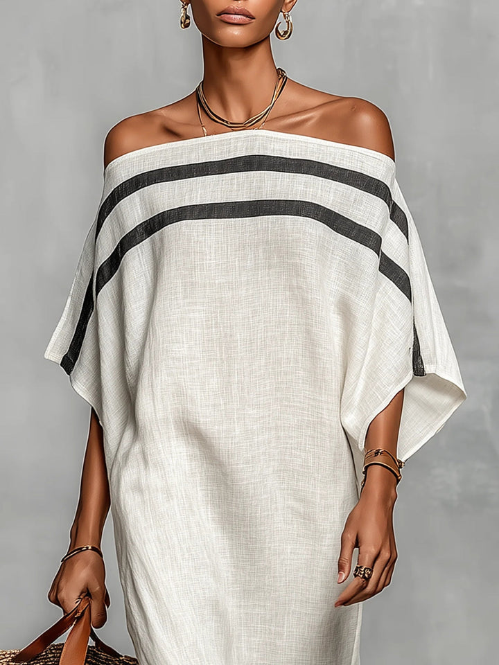 Inés | Long dress with off-the-shoulder neckline and bat-wing sleeves