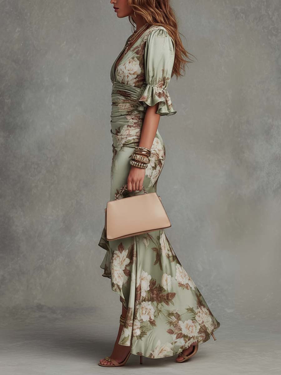 ELVENA™ | Ruched Floral Maxi Dress