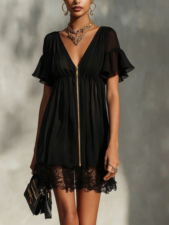 Sanya™ | Zip-Front Lace Mini Dress