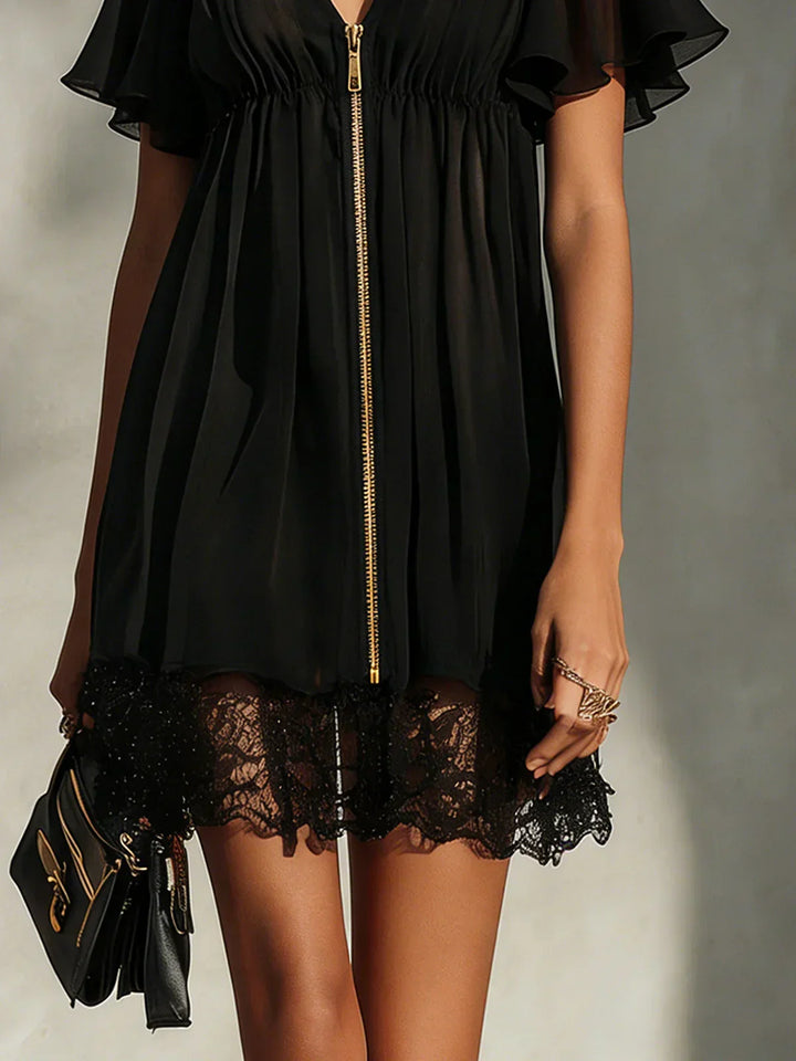 Sanya™ | Zip-Front Lace Mini Dress