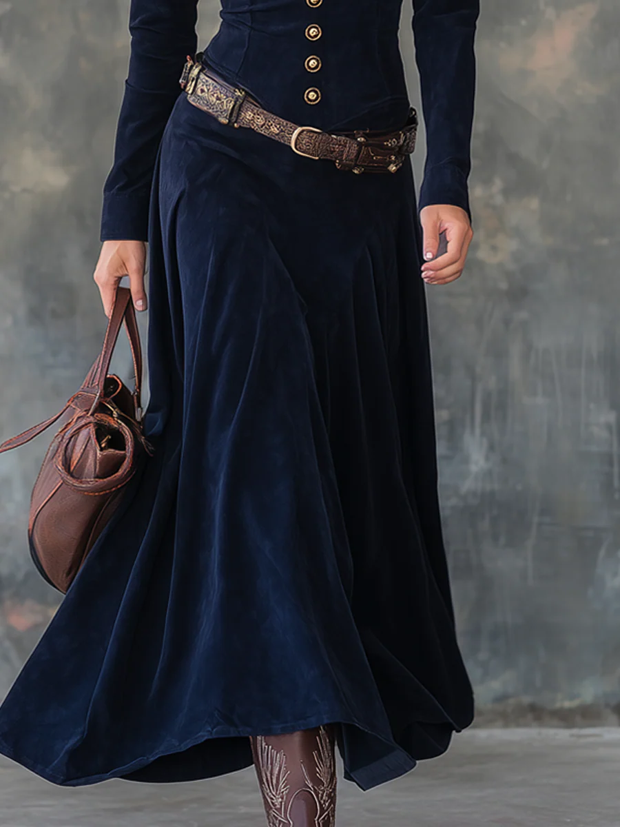 Diana - Long Suede Dress with Buttons