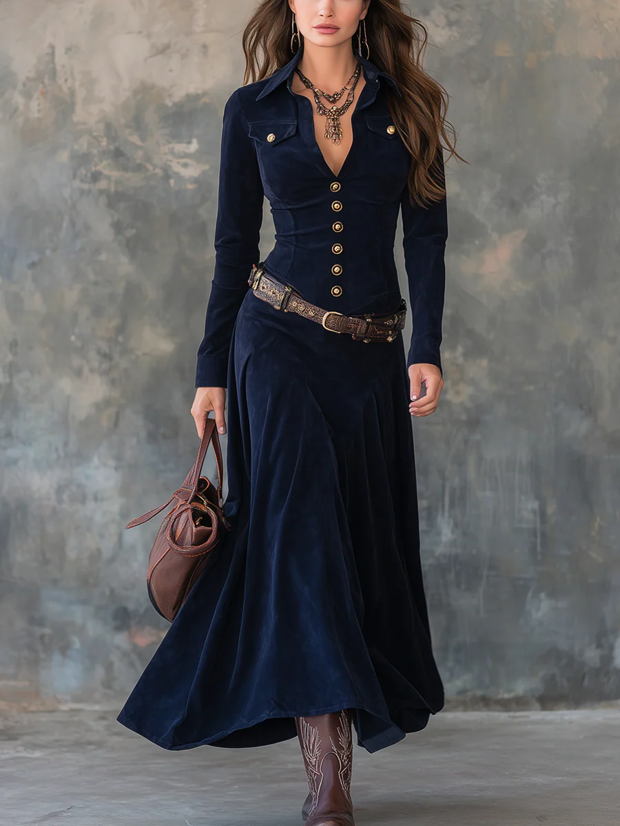 Diana - Long Suede Dress with Buttons