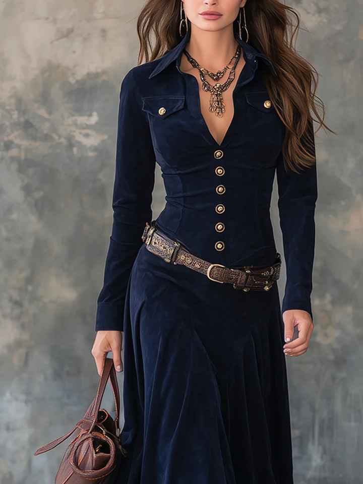 Diana - Long Suede Dress with Buttons
