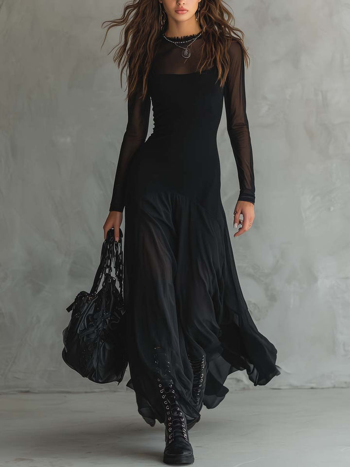 Elena · Black Maxi Dress with Sheer Sleeves