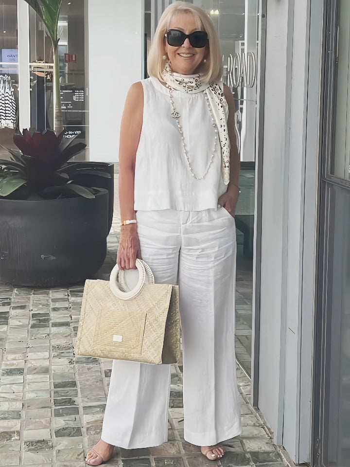 Trinidad™ | White Set Blouse and Wide-Leg Pants