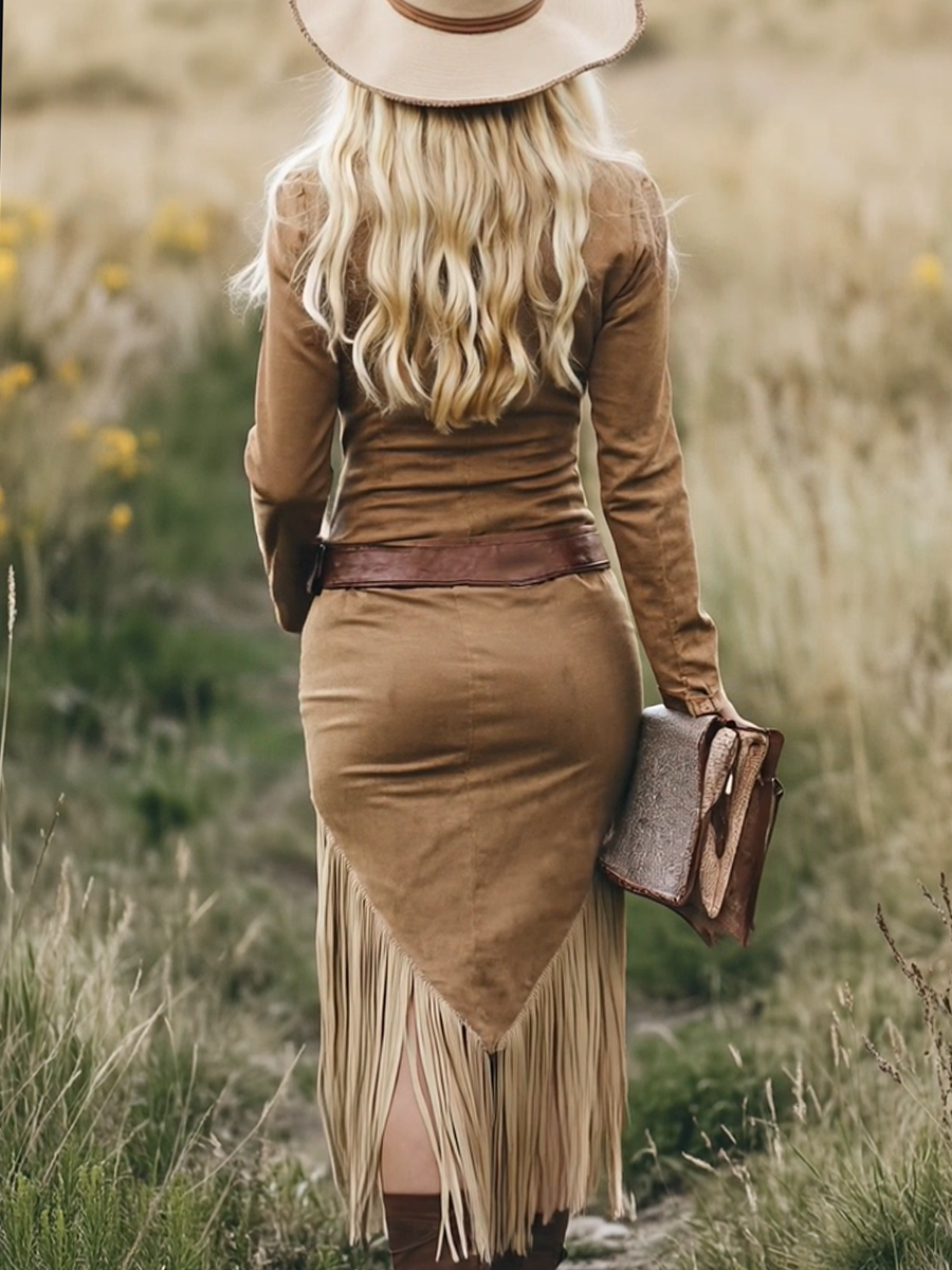 Victoria - Suede Dress with Fringes