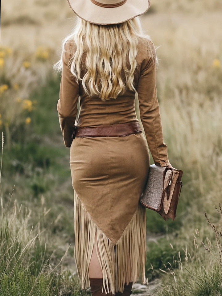 Victoria - Suede Dress with Fringes
