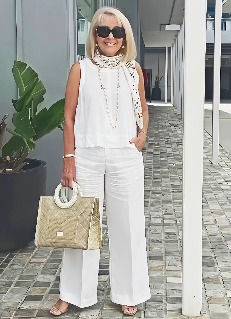 Trinidad™ | White Set Blouse and Wide-Leg Pants