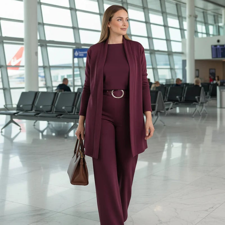 Alice - Elegant three piece set consisting of a long cardigan, a top and trousers
