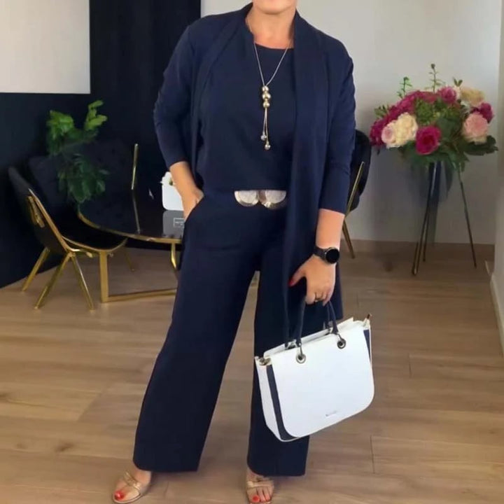 Alice - Elegant three piece set consisting of a long cardigan, a top and trousers