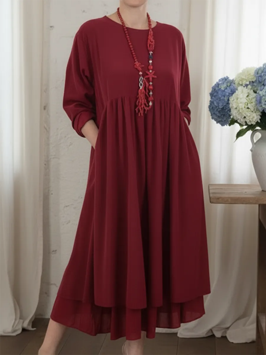 Isabel - Loose Women’s Midi Dress with Double Hem