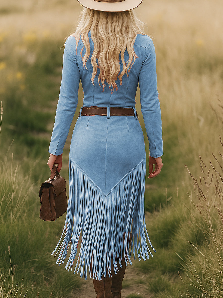 Victoria - Suede Dress with Fringes