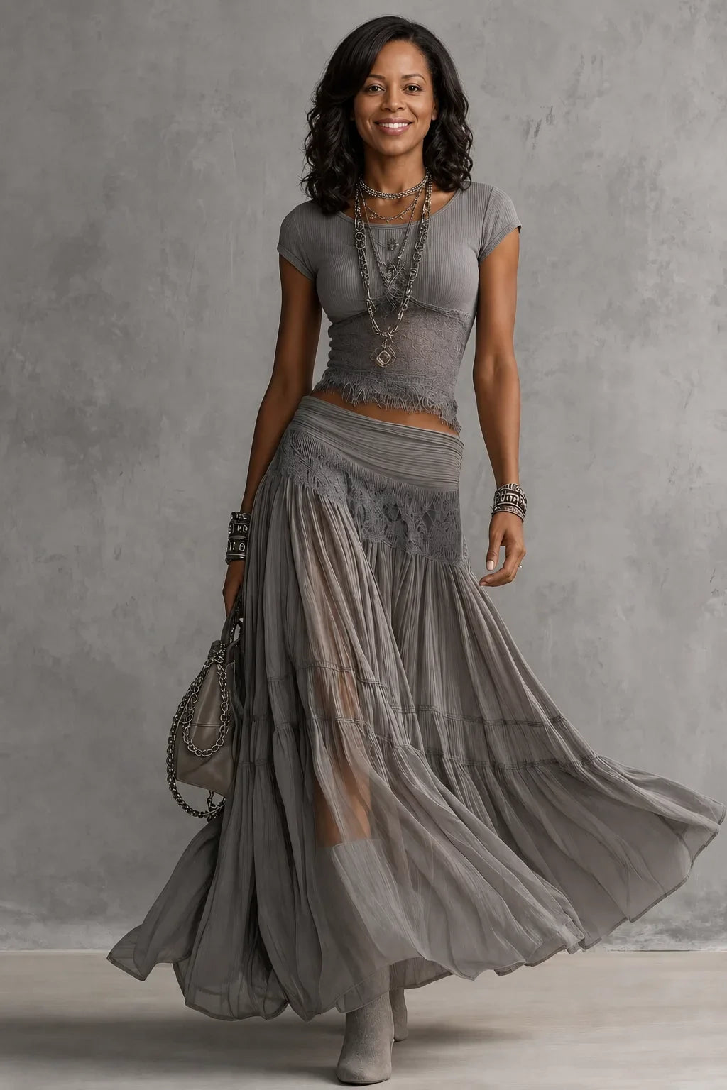 Chidinma | Lace & Pleated Maxi Set