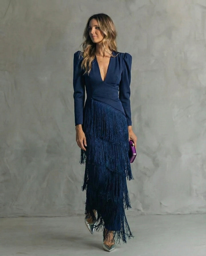 Chiara | Elegant dress with fringed sleeves