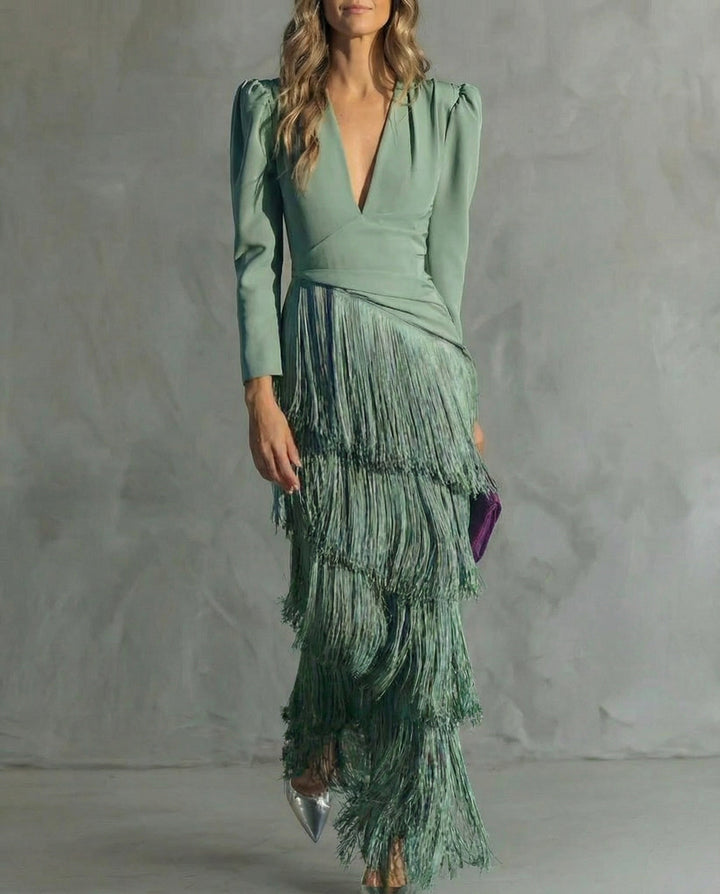Chiara | Elegant dress with fringed sleeves
