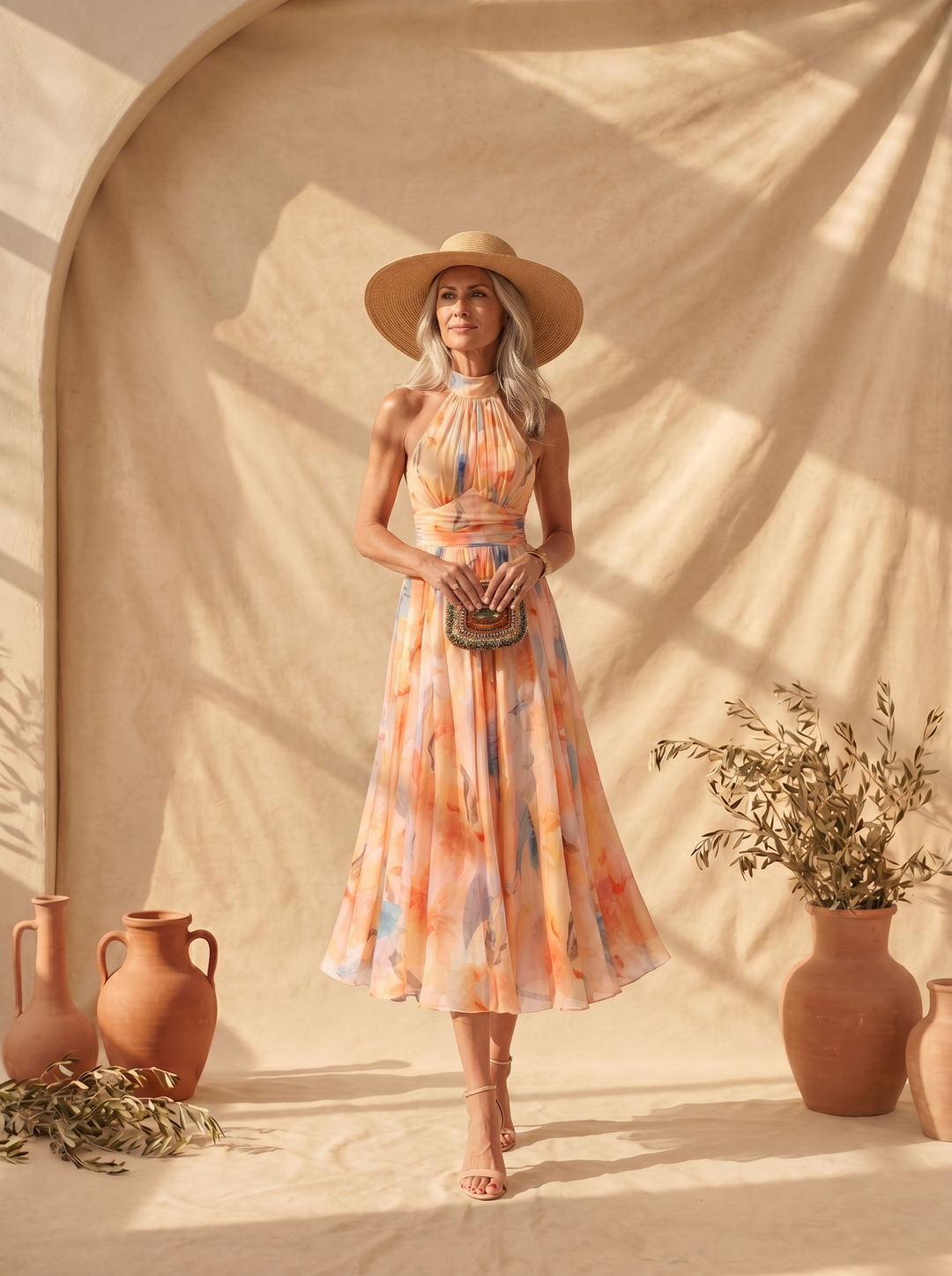 Aurora | Halter-neck dress with watercolor print