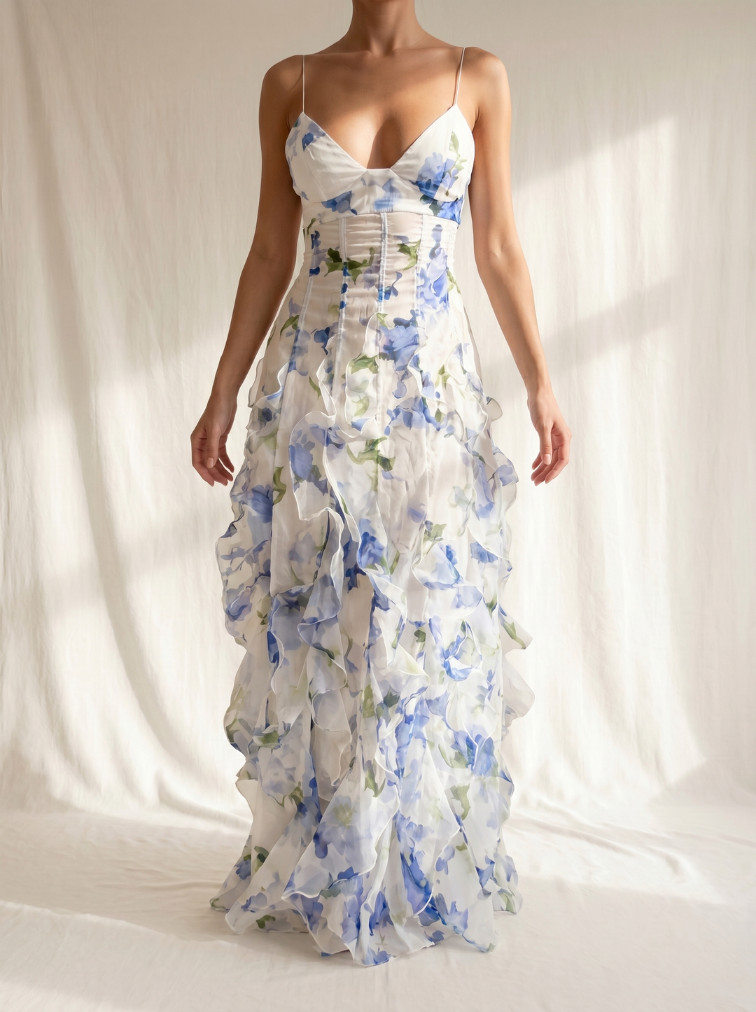 Uri | Floral Midi Dress with Ruffles