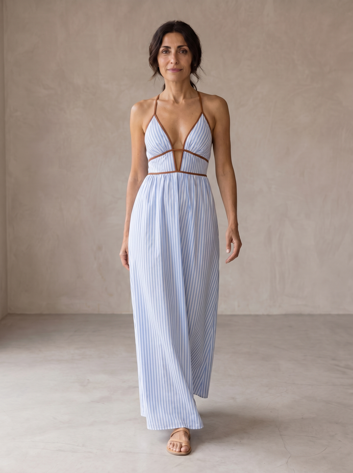 Laurina | Long striped dress with a cut-out neckline