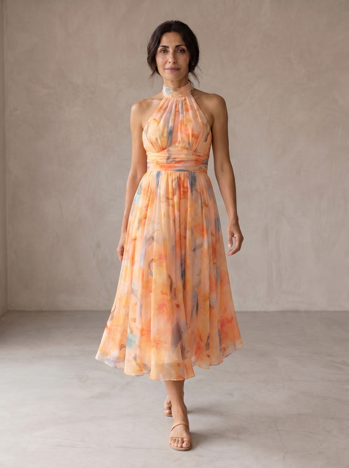 Aurora | Halter-neck dress with watercolor print