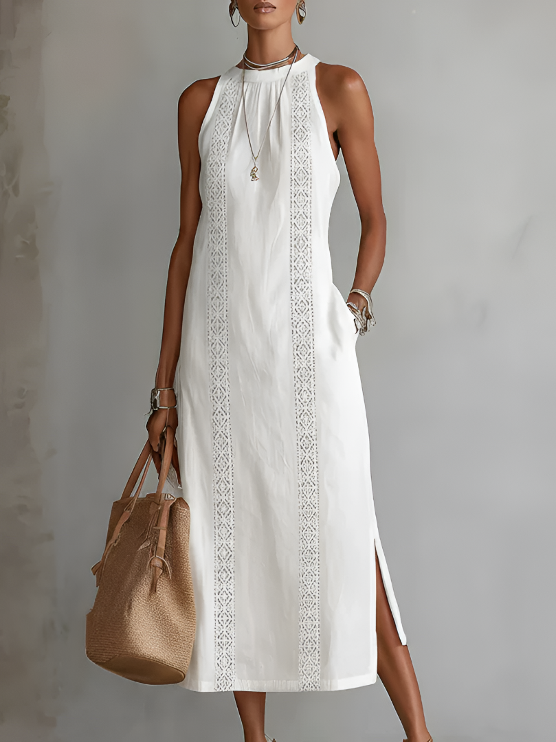 Jimena | Long linen dress with a Mandarin collar