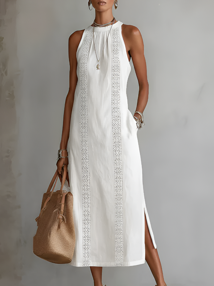 Jimena | Long linen dress with a Mandarin collar