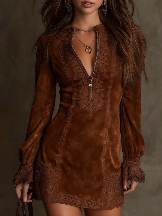 Evelyn - Blue Tunic with Embroidery and Zip