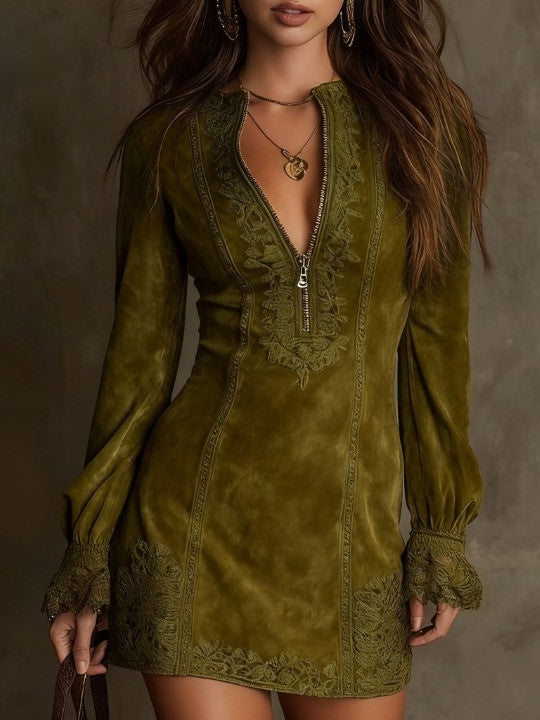 Evelyn - Blue Tunic with Embroidery and Zip