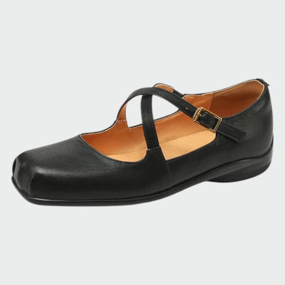 Olivia - Square-Toe Cross-Strap Mary Jane Shoes