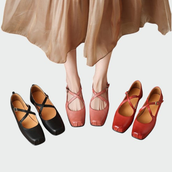 Olivia - Square-Toe Cross-Strap Mary Jane Shoes