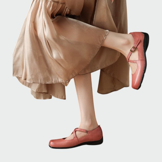 Olivia - Square-Toe Cross-Strap Mary Jane Shoes