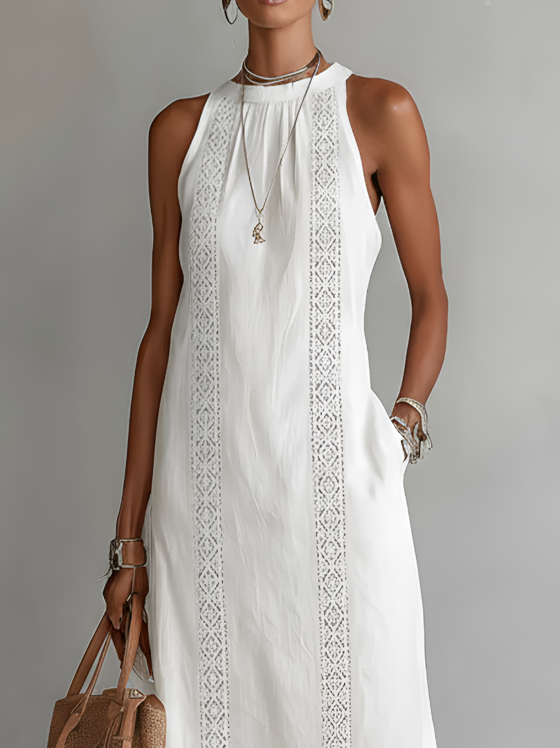 Jimena | Long linen dress with a Mandarin collar