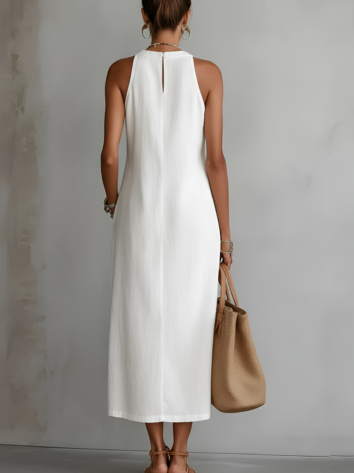 Jimena | Long linen dress with a Mandarin collar
