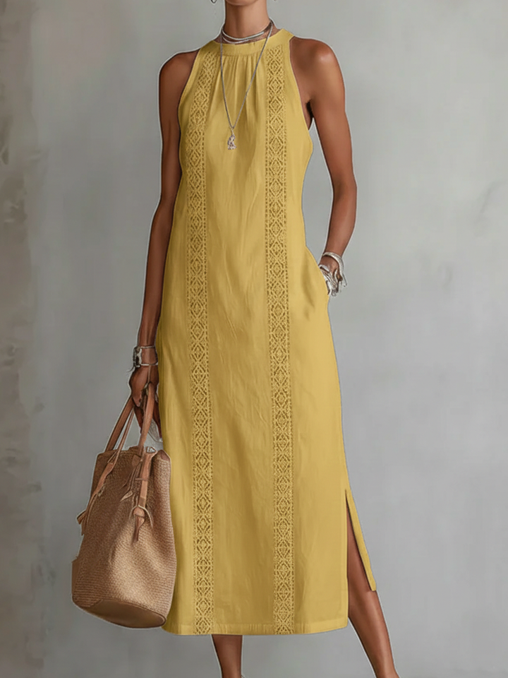 Jimena | Long linen dress with a Mandarin collar