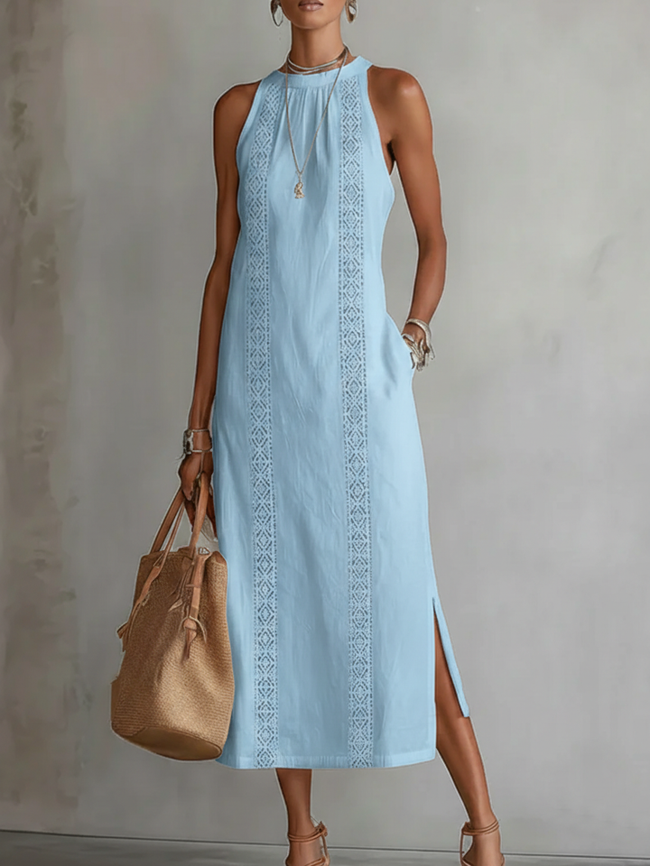 Jimena | Long linen dress with a Mandarin collar