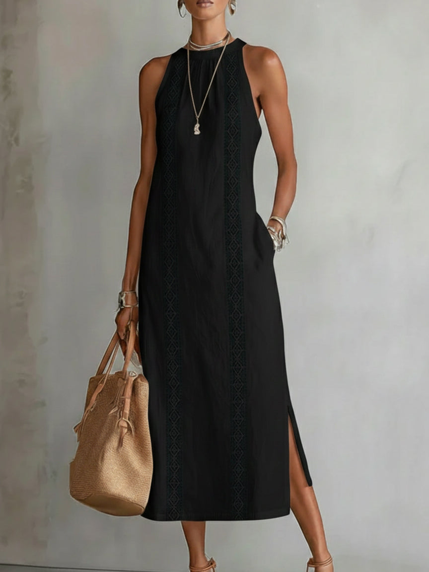 Jimena | Long linen dress with a Mandarin collar