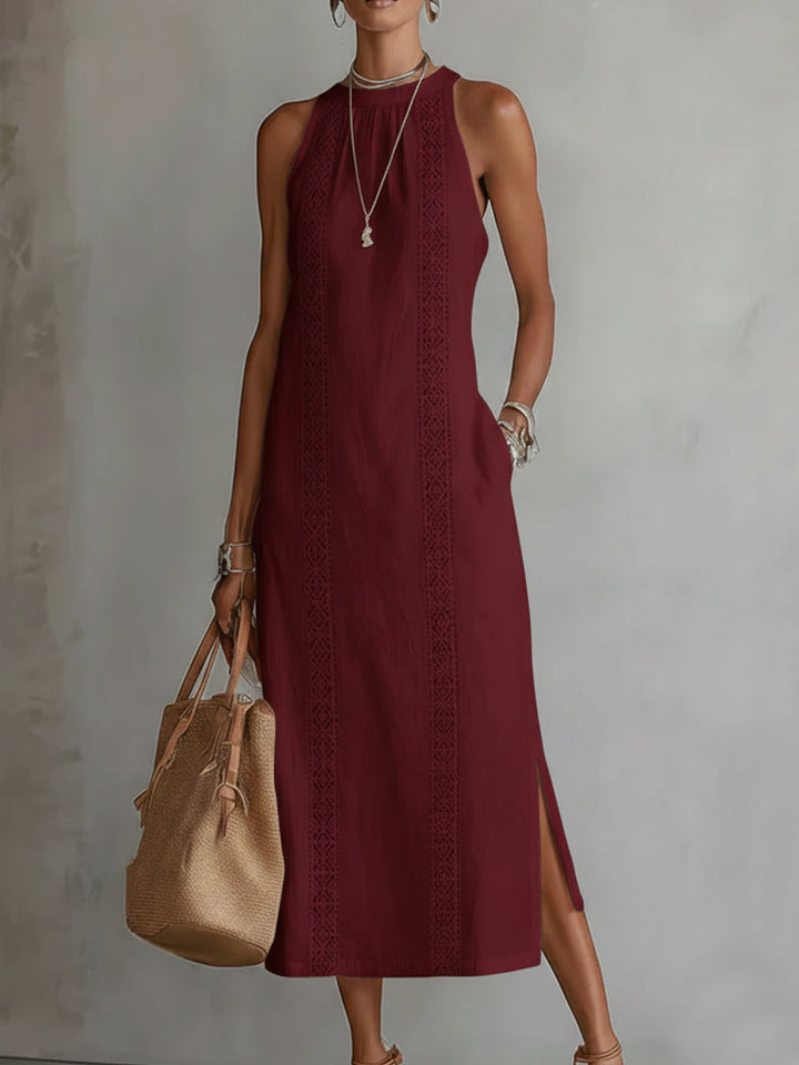 Jimena | Long linen dress with a Mandarin collar