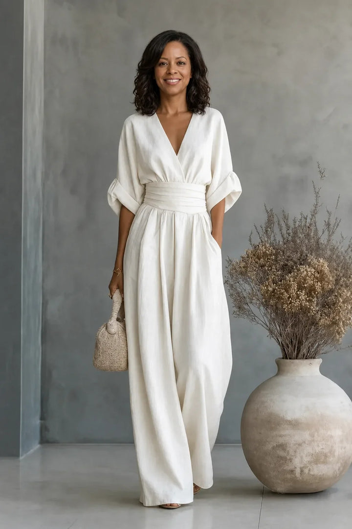 Maevra | V-Neck Wide-Leg Jumpsuit